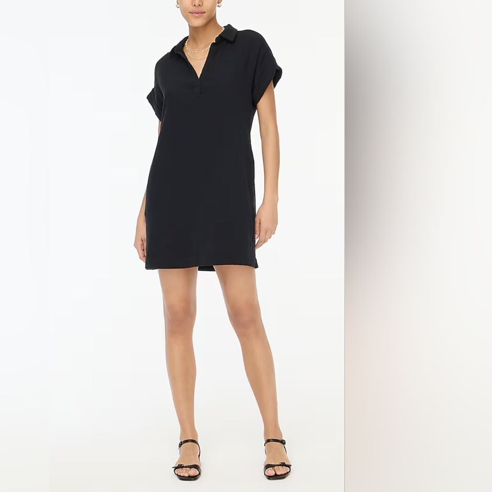 J. Crew Black Short Sleeve Gauze Popover Dress - Size L